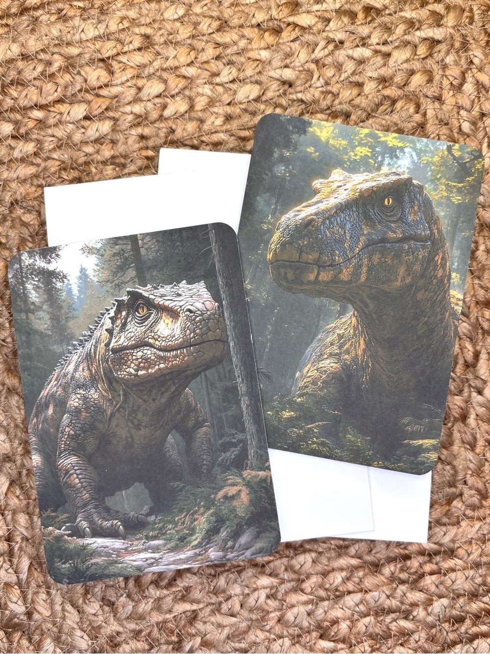 2 Handmade Dinosaur Greeting Cards